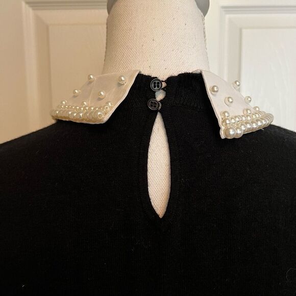 NWOT Halogen Black Crewneck Sweater with Removable Faux Pearl Collar Small - Picture 5 of 10